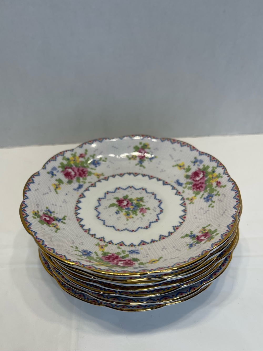 Royal Albert White Dessert Plates with Pink Rose and Gold Trim